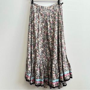 Vintage Boho Cottage-core Black Floral Maxi Skirt Size Small-Medium